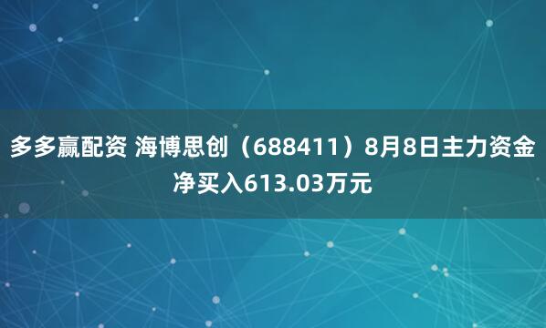 多多赢配资 海博思创（688411）8月8日主力资金净买入613.03万元