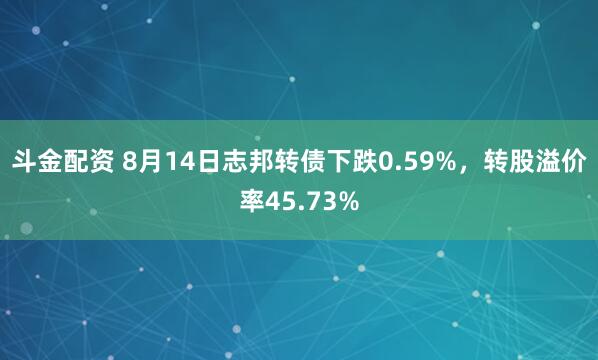 斗金配资 8月14日志邦转债下跌0.59%，转股溢价率45.73%